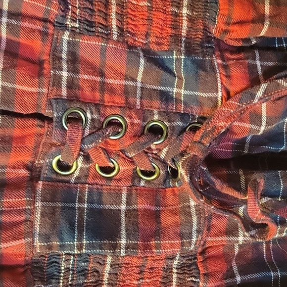 Lane Bryant corset waist look top Plaid smocked waist lantern sleeve 18 BD1 - Picture 5 of 7